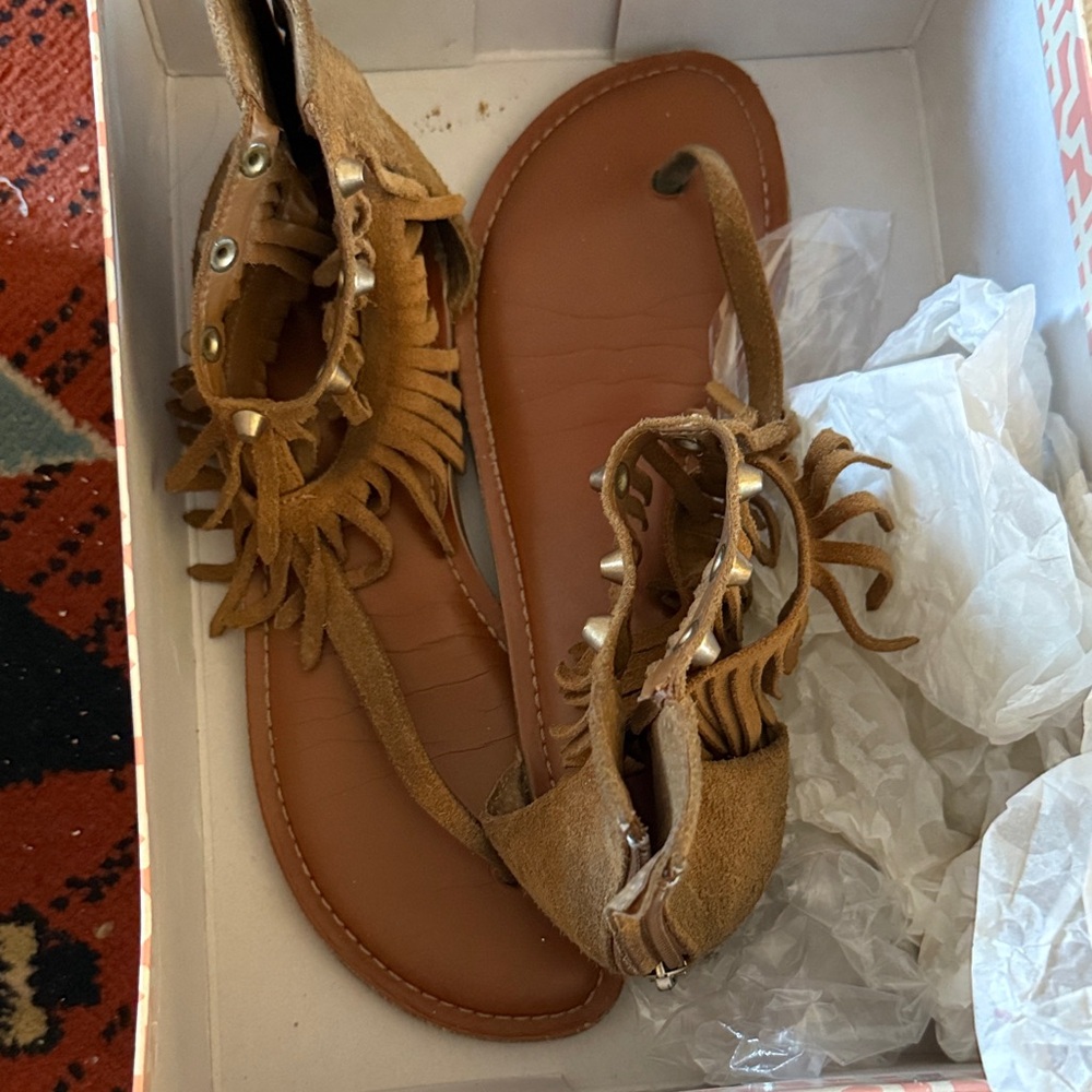 Gianni Bini Tan Fringe Sandals